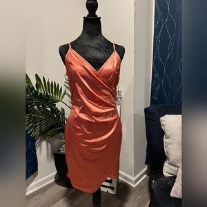 Elegant Orange Satin Wrap Dress